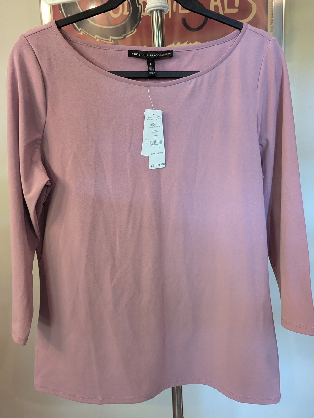 $18 White House Black Market Size L - Essential 3/4 Sleeve Tee Mineral Pink